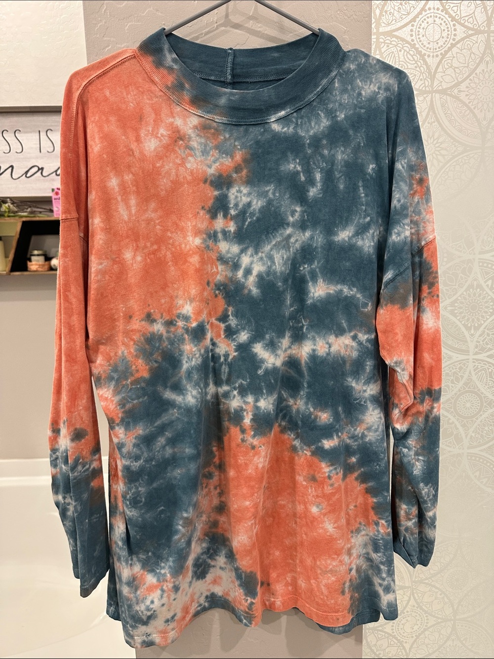We The Free Tie-Dye Blue and Coral Tee